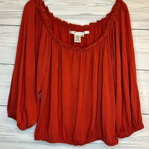 MAX STUDIO Fun Flirty Boho off the shoulder top - Size Medium - Burnt Orange - Picture 1 of 8